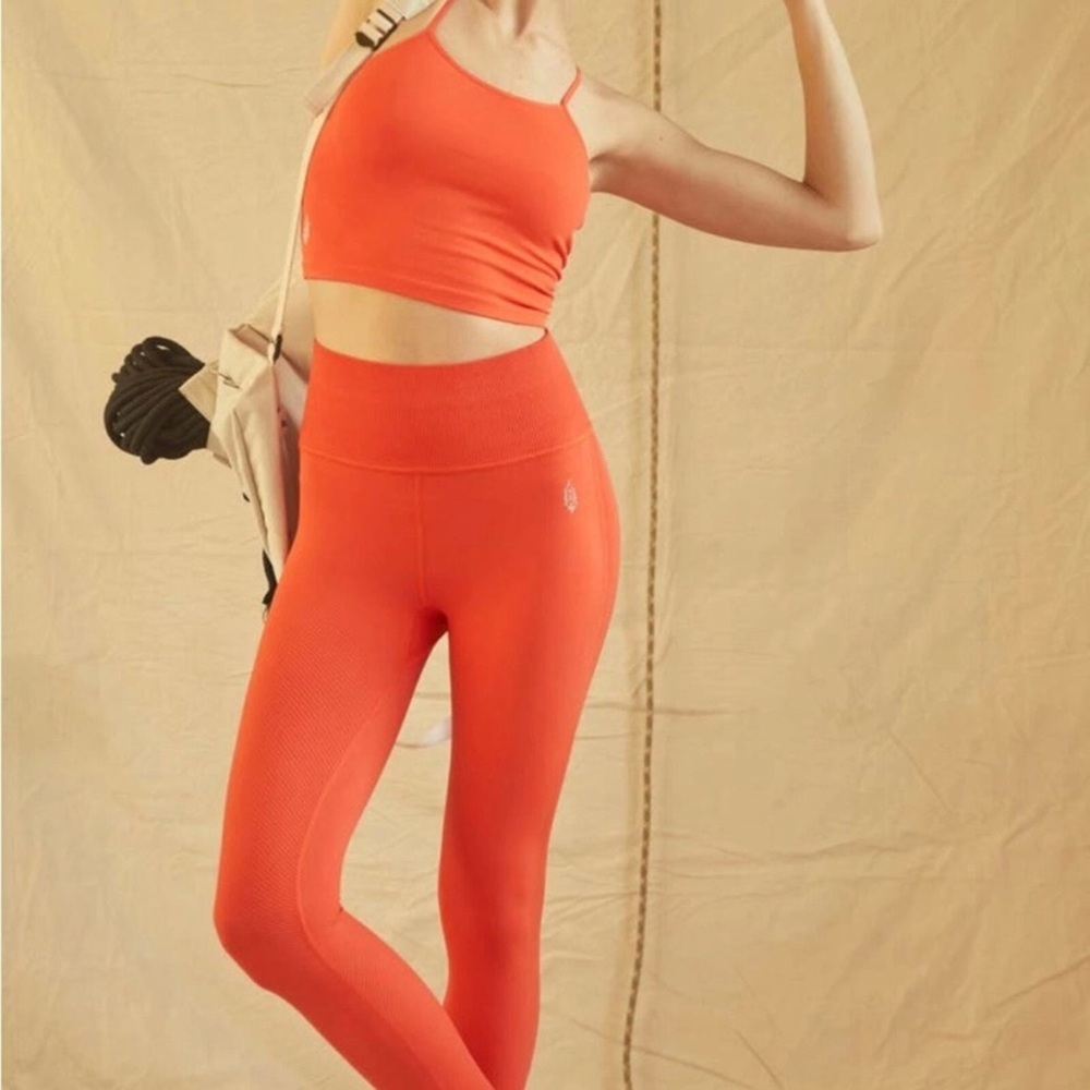 Red orange Free People Movement Free Throw Leggings S Workout Gym Yoga Lounge